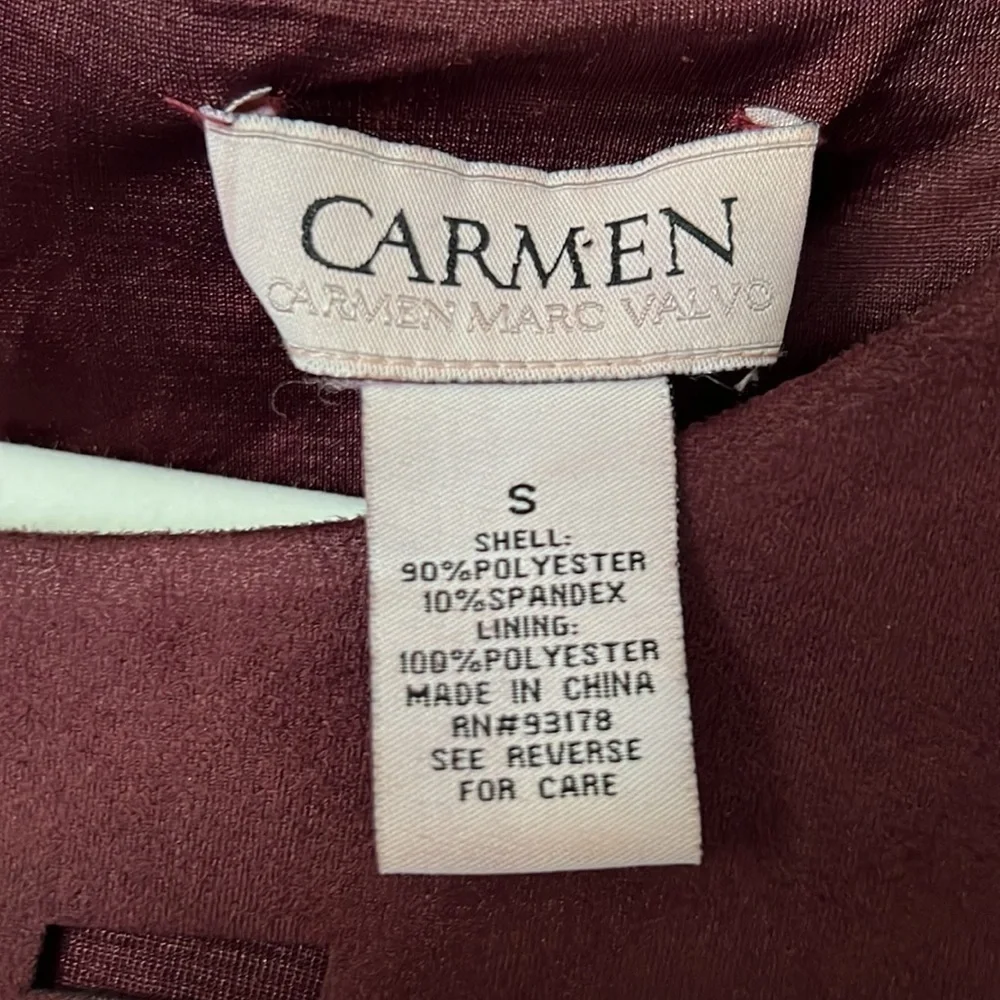𝅺CARMEN Marc Valvo Faux Suede Purple/Eggplant Lazer Cut Sheath dress sz small